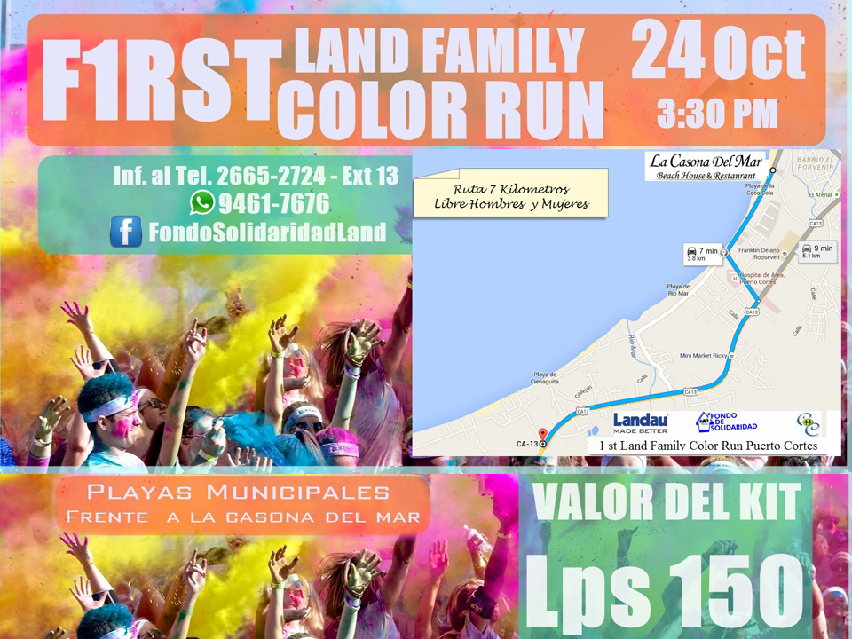 Participa en el Land Family Color Run en Puerto Cortés, este sábado 24 de octubre