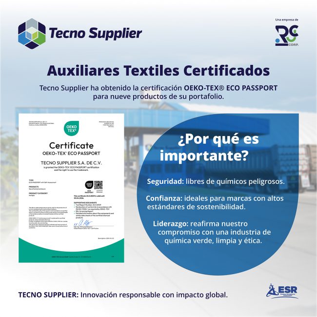 TECNO SUPPLIER SE CERTIFICA CON OEKO-TEX® ECO PASSPORT